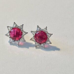 Sterling and Fuchsia Stud Earrings